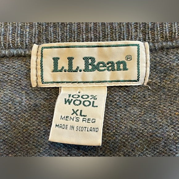 LL Bean Vintage 100% Wool Sweater Mens XL Gray Speckled V-Neck Made In Scotland - Picture 3 of 14